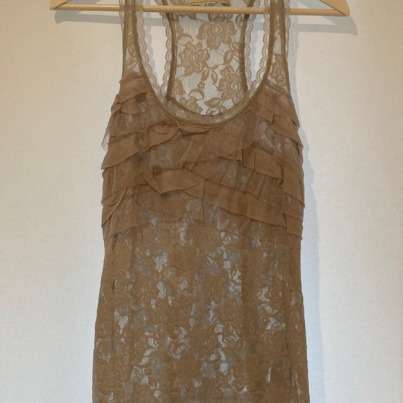 NWT Abercrombie & Fitch Caily Floral Lace Stretch Light Grey Tank Women's S - Picture 2 of 6